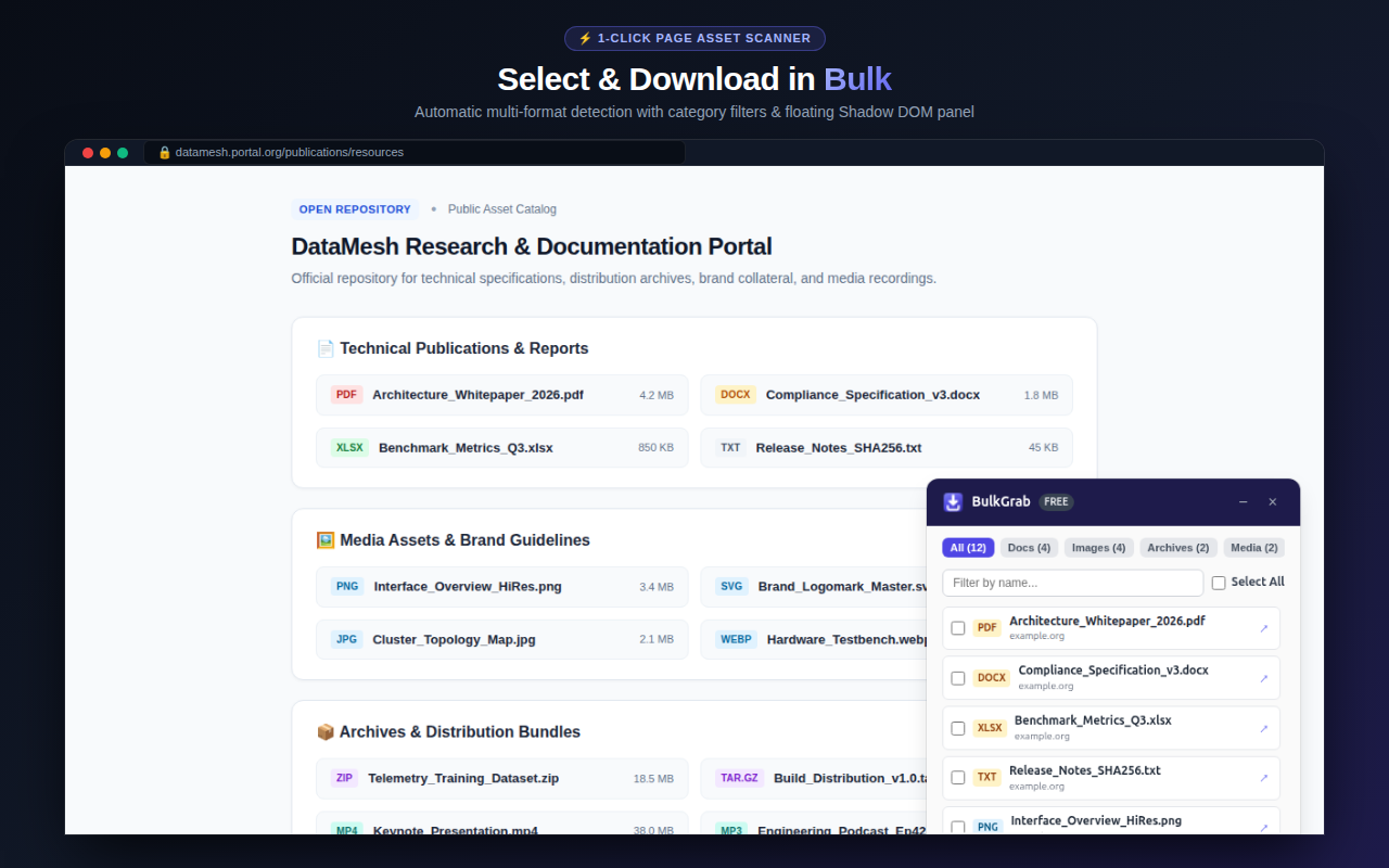 BulkGrab interactive floating file detection panel
